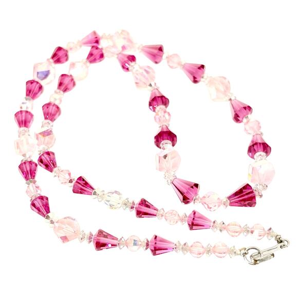 Vintage Vendome 1950a Pink Crystal Necklace | Signed Mid-Century Glam Jewelry - Picture 3 of 7